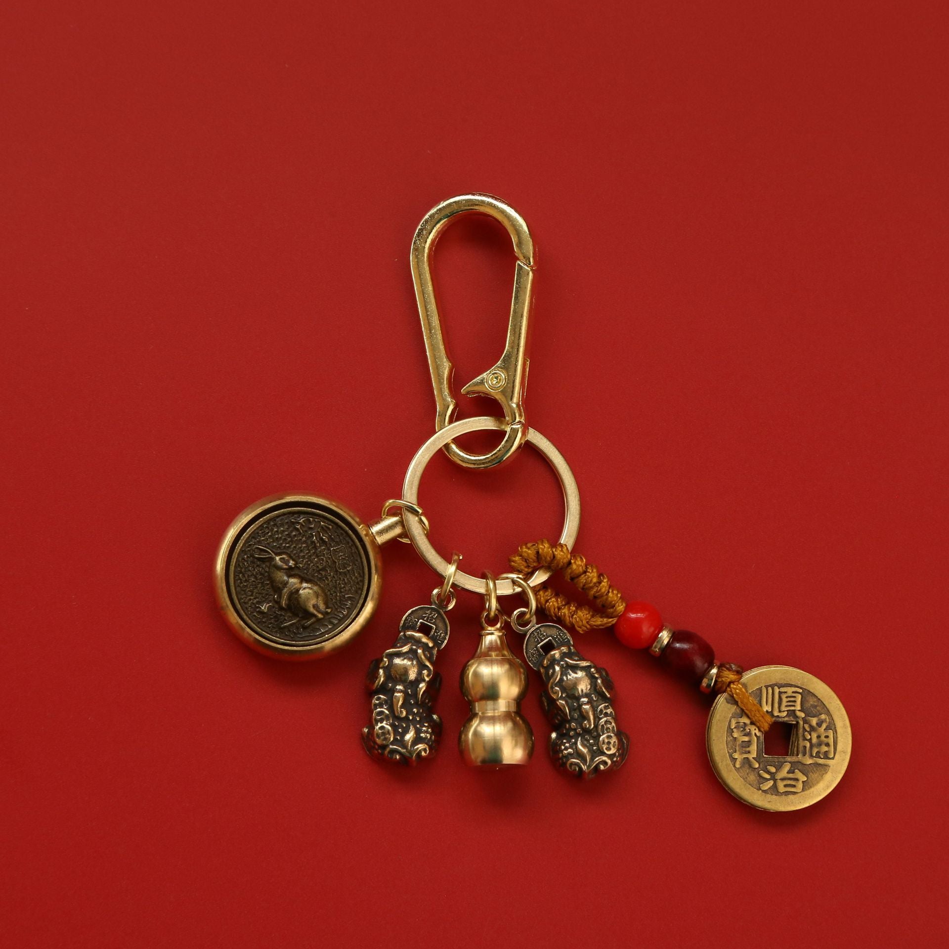 Wholesale Brass Double Pixiu Transfer Money Two Zodiac Eight Guardian Gods Keychain